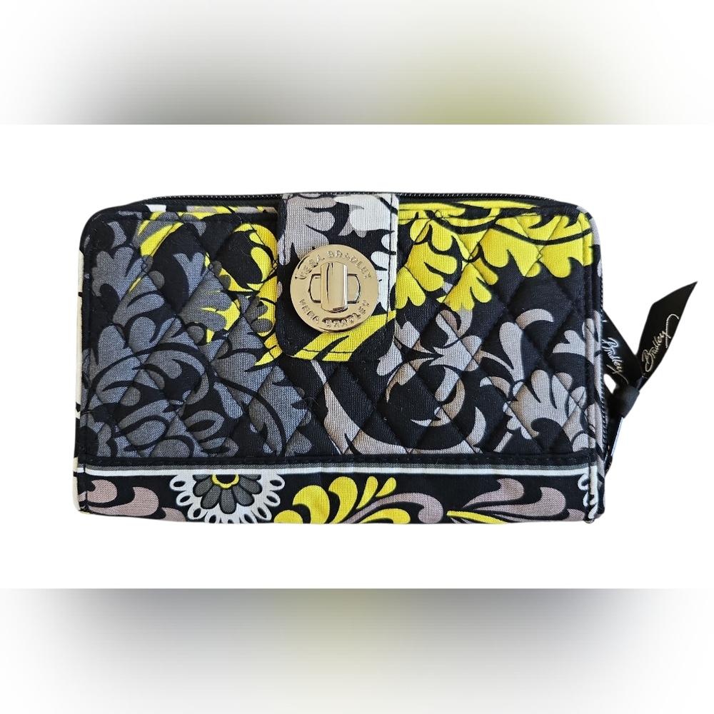 NWOT Vera Bradley Turnlock Wallet in "Baroque" Signature Cotton; yellow, black
